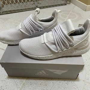 Adidas white with silver spot accents running shoes women 8 1/2